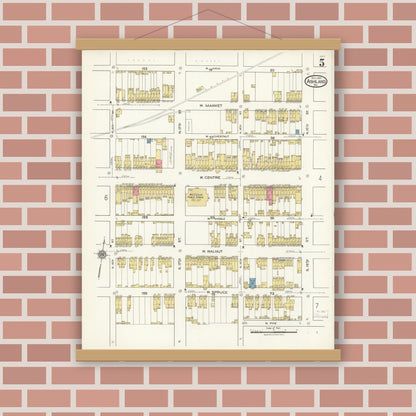 Old map wall art mockup — magnetic wood frame on brick wall — Sanborn Fire Insurance Map from Ashland, Schuylkill County, Pennsylvania (1921), Sheet #0005