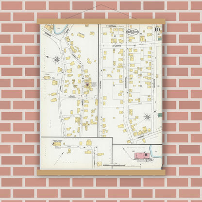 Old map wall art mockup — magnetic wood frame on brick wall — Sanborn Fire Insurance Map from Marblehead, Essex County, Massachusetts (1901), Sheet #0010