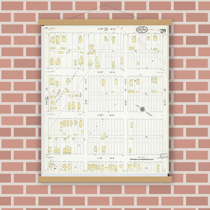Old map wall art mockup — magnetic wood frame on brick wall — Sanborn Fire Insurance Map from Ashland, Ashland County, Wisconsin (1909), Sheet #0029