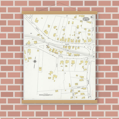 Old map wall art mockup — magnetic wood frame on brick wall — Sanborn Fire Insurance Map from Hingham, Plymouth County, Massachusetts (1921), Sheet #0003