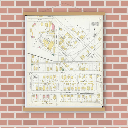 Old map wall art mockup — magnetic wood frame on brick wall — Sanborn Fire Insurance Map from Nelsonville, Athens County, Ohio (1900), Sheet #0006