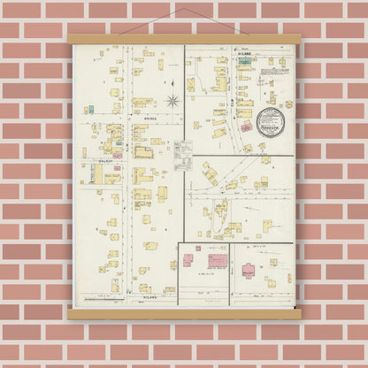 Old map wall art mockup — magnetic wood frame on brick wall — Sanborn Fire Insurance Map from Tionesta, Forest County, Pennsylvania (1896), Sheet #0001