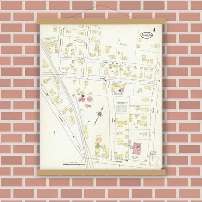 Old map wall art mockup — magnetic wood frame on brick wall — Sanborn Fire Insurance Map from Stoughton, Norfolk County, Massachusetts (1912), Sheet #0004