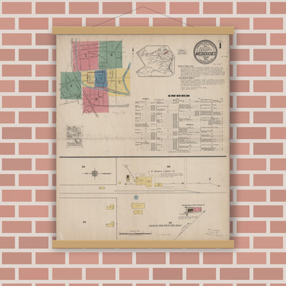 Old map wall art mockup — magnetic wood frame on brick wall — Sanborn Fire Insurance Map from Nacogdoches, Nacogdoches County, Texas (1922) - Complete Map Set
