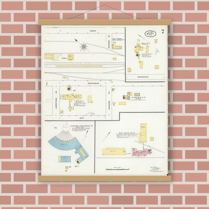 Old map wall art mockup — magnetic wood frame on brick wall — Sanborn Fire Insurance Map from Mart, McLennan County, Texas (1909), Sheet #0007