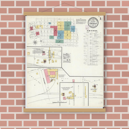 Old map wall art mockup — magnetic wood frame on brick wall — Sanborn Fire Insurance Map from Centralia, Marion, Clinton, Jefferson, and Washington Counties, Illinois (1902) - Complete Map Set