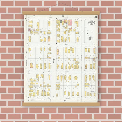 Old map wall art mockup — magnetic wood frame on brick wall — Sanborn Fire Insurance Map from Green Bay, Brown County, Wisconsin (1900), Sheet #0008