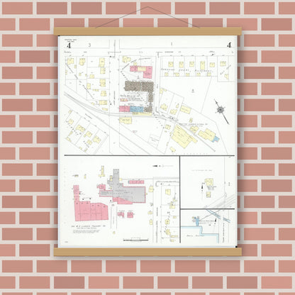 Old map wall art mockup — magnetic wood frame on brick wall — Sanborn Fire Insurance Map from Grafton, Lorain County, Ohio (1946), Sheet #0004