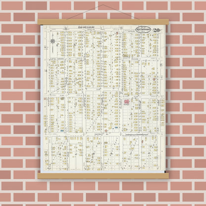 Old map wall art mockup — magnetic wood frame on brick wall — Sanborn Fire Insurance Map from Benton Harbor, Berrien County, Michigan (1917), Sheet #0020