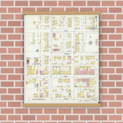 Old map wall art mockup — magnetic wood frame on brick wall — Sanborn Fire Insurance Map from Dennison, Tuscarawas County, Ohio (1901), Sheet #0003