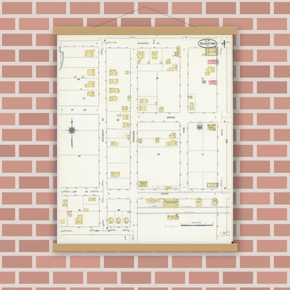 Old map wall art mockup — magnetic wood frame on brick wall — Sanborn Fire Insurance Map from Bradentown, Manatee County, Florida (1911), Sheet #0004