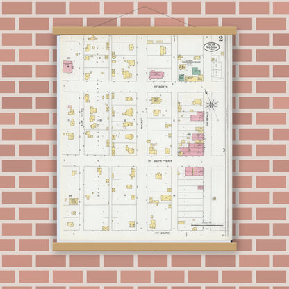 Old map wall art mockup — magnetic wood frame on brick wall — Sanborn Fire Insurance Map from Neoga, Cumberland County, Illinois (1905), Sheet #0002