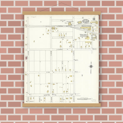 Old map wall art mockup — magnetic wood frame on brick wall — Sanborn Fire Insurance Map from De Land, Volusia County, Florida (1921), Sheet #0011