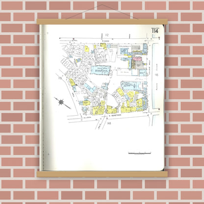 Old map wall art mockup — magnetic wood frame on brick wall — Sanborn Fire Insurance Map from Honolulu, Oahu County, Hawaii (1955), Sheet #0114