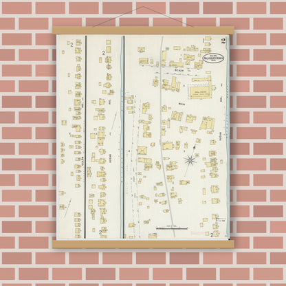 Old map wall art mockup — magnetic wood frame on brick wall — Sanborn Fire Insurance Map from Salisbury, Essex County, Massachusetts (1898), Sheet #0002
