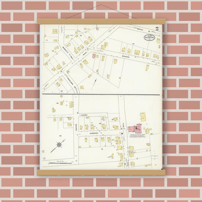Old map wall art mockup — magnetic wood frame on brick wall — Sanborn Fire Insurance Map from Newton, Sussex County, New Jersey (1911), Sheet #0002