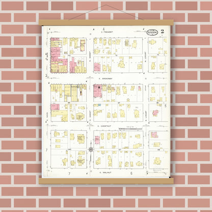 Old map wall art mockup — magnetic wood frame on brick wall — Sanborn Fire Insurance Map from Denison, Crawford County, Iowa (1913), Sheet #0002