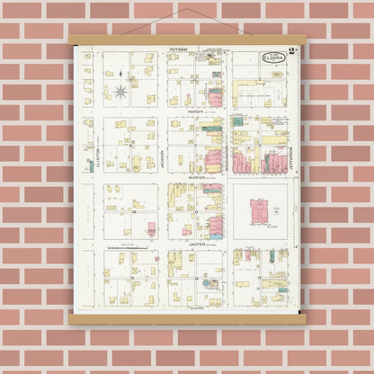 Old map wall art mockup — magnetic wood frame on brick wall — Sanborn Fire Insurance Map from Eldora, Hardin County, Iowa (1893), Sheet #0002