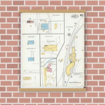Old map wall art mockup — magnetic wood frame on brick wall — Sanborn Fire Insurance Map from Marquette, Marquette County, Michigan (1904), Sheet #0021