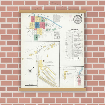 Old map wall art mockup — magnetic wood frame on brick wall — Sanborn Fire Insurance Map from Lewisburg, Union County, Pennsylvania (1906) - Complete Map Set
