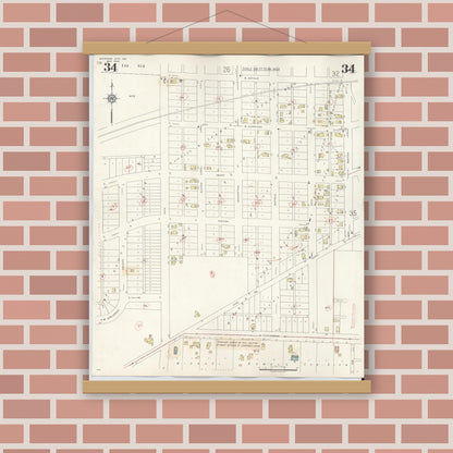 Old map wall art mockup — magnetic wood frame on brick wall — Sanborn Fire Insurance Map from Michigan City, La Porte County, Indiana (1948), Sheet #0034