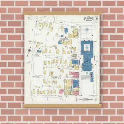 Old map wall art mockup — magnetic wood frame on brick wall — Sanborn Fire Insurance Map from Saint Augustine, Saint John's County, Florida (1924), Sheet #0006