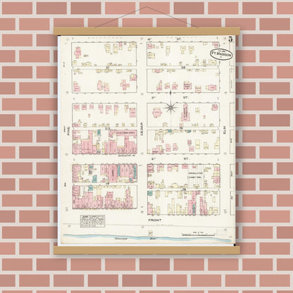 Old map wall art mockup — magnetic wood frame on brick wall — Sanborn Fire Insurance Map from Fort Madison, Lee County, Iowa (1884), Sheet #0005