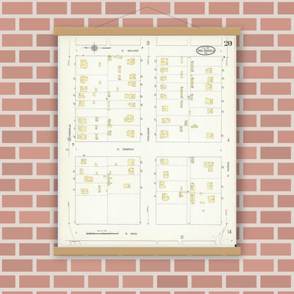 Old map wall art mockup — magnetic wood frame on brick wall — Sanborn Fire Insurance Map from San Angelo, Tom Green County, Texas (1913), Sheet #0020