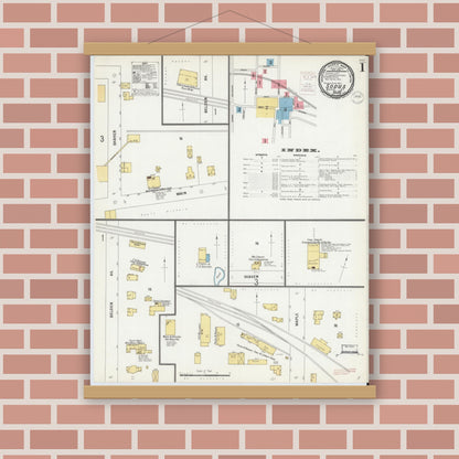 Old map wall art mockup — magnetic wood frame on brick wall — Sanborn Fire Insurance Map from Sodus, Wayne County, New York (1899), Sheet #0001