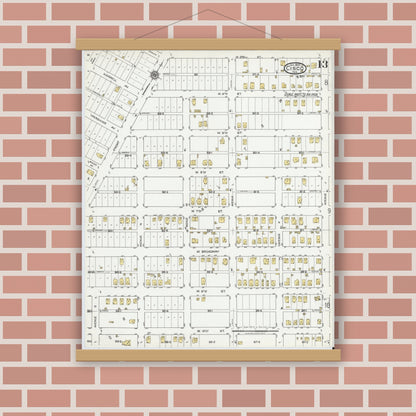 Old map wall art mockup — magnetic wood frame on brick wall — Sanborn Fire Insurance Map from Cisco, Eastland County, Texas (1920), Sheet #0013