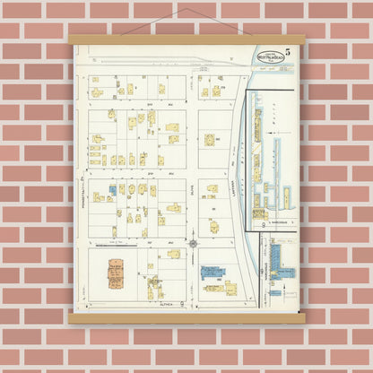 Old map wall art mockup — magnetic wood frame on brick wall — Sanborn Fire Insurance Map from West Palm Beach, Dade County, Florida (1915), Sheet #0005