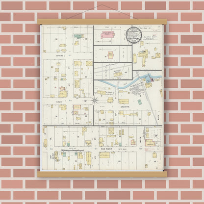Old map wall art mockup — magnetic wood frame on brick wall — Sanborn Fire Insurance Map from Cold Spring, Stearns County, Minnesota (1895), Sheet #0001