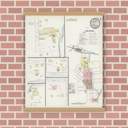 Old map wall art mockup — magnetic wood frame on brick wall — Sanborn Fire Insurance Map from Canisteo, Steuben County, New York (1891) - Complete Map Set