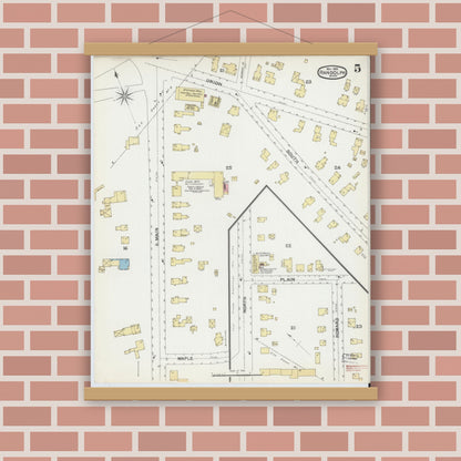 Old map wall art mockup — magnetic wood frame on brick wall — Sanborn Fire Insurance Map from Randolph, Norfolk County, Massachusetts (1892), Sheet #0005