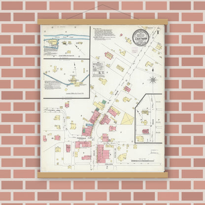Old map wall art mockup — magnetic wood frame on brick wall — Sanborn Fire Insurance Map from Chatham, Pittsylvania County, Virginia (1907), Sheet #0001