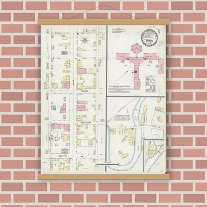 Old map wall art mockup — magnetic wood frame on brick wall — Sanborn Fire Insurance Map from Marion, Smyth County, Virginia (1897) - Complete Map Set