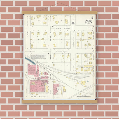 Old map wall art mockup — magnetic wood frame on brick wall — Sanborn Fire Insurance Map from Galva, Henry County, Illinois (1913), Sheet #0004