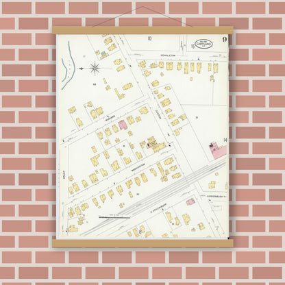 Old map wall art mockup — magnetic wood frame on brick wall — Sanborn Fire Insurance Map from Cortland, Cortland County, New York (1908), Sheet #0009