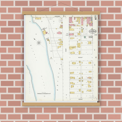Old map wall art mockup — magnetic wood frame on brick wall — Sanborn Fire Insurance Map from Perrysburg, Wood County, Ohio (1900), Sheet #0002