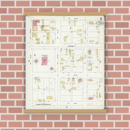 Old map wall art mockup — magnetic wood frame on brick wall — Sanborn Fire Insurance Map from Little Falls, Morrison County, Minnesota (1902), Sheet #0005
