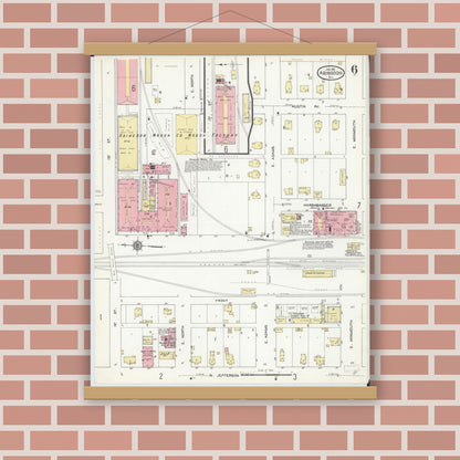 Old map wall art mockup — magnetic wood frame on brick wall — Sanborn Fire Insurance Map from Abingdon, Knox County, Illinois (1912), Sheet #0006