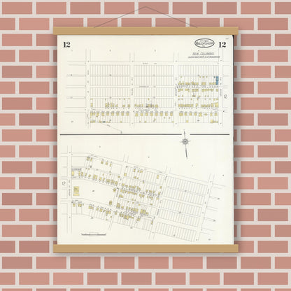Old map wall art mockup — magnetic wood frame on brick wall — Sanborn Fire Insurance Map from Mauch Chunk, Carbon County, Pennsylvania (1930), Sheet #0012