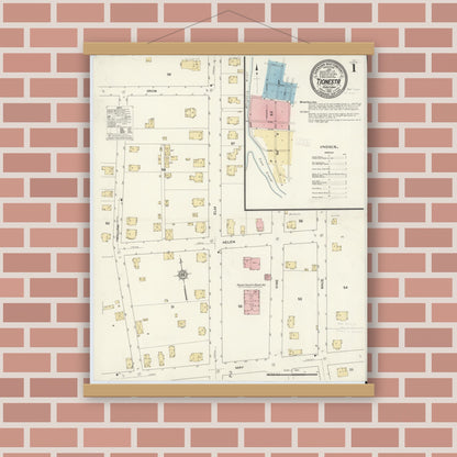 Old map wall art mockup — magnetic wood frame on brick wall — Sanborn Fire Insurance Map from Tionesta, Forest County, Pennsylvania (1912), Sheet #0001