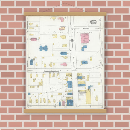 Old map wall art mockup — magnetic wood frame on brick wall — Sanborn Fire Insurance Map from Batavia, Kane County, Illinois (1916), Sheet #0004