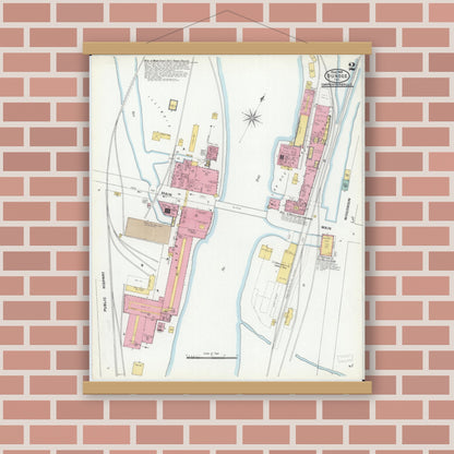 Old map wall art mockup — magnetic wood frame on brick wall — Sanborn Fire Insurance Map from Dundee, Kane County, Illinois (1905), Sheet #0002