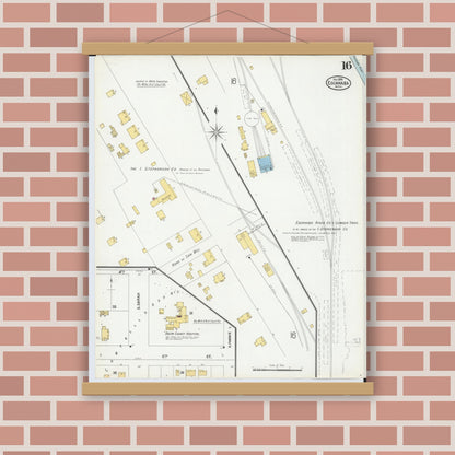 Old map wall art mockup — magnetic wood frame on brick wall — Sanborn Fire Insurance Map from Escanaba, Delta County, Michigan (1899), Sheet #0016