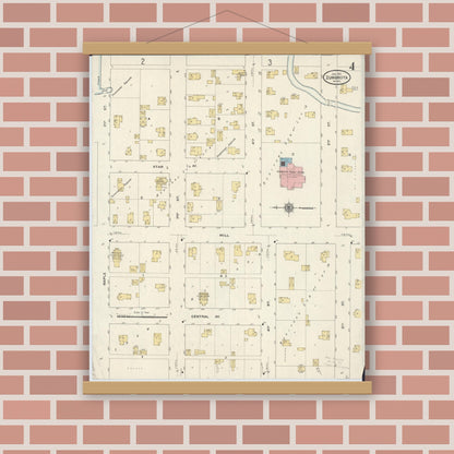 Old map wall art mockup — magnetic wood frame on brick wall — Sanborn Fire Insurance Map from Zumbrota, Goodhue County, Minnesota (1911), Sheet #0004