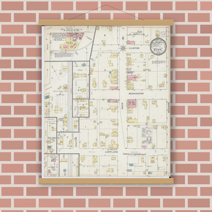 Old map wall art mockup — magnetic wood frame on brick wall — Sanborn Fire Insurance Map from Avon, Fulton County, Illinois (1893), Sheet #0001
