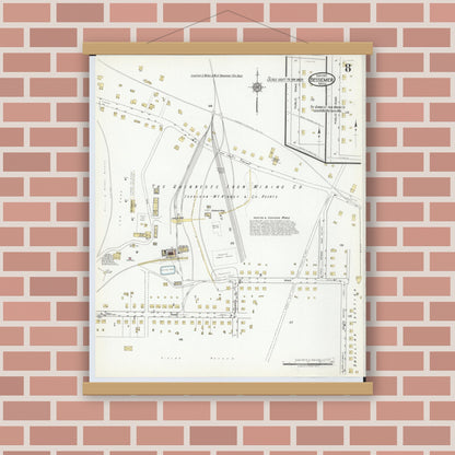 Old map wall art mockup — magnetic wood frame on brick wall — Sanborn Fire Insurance Map from Bessemer, Gogebic County, Michigan (1917), Sheet #0008