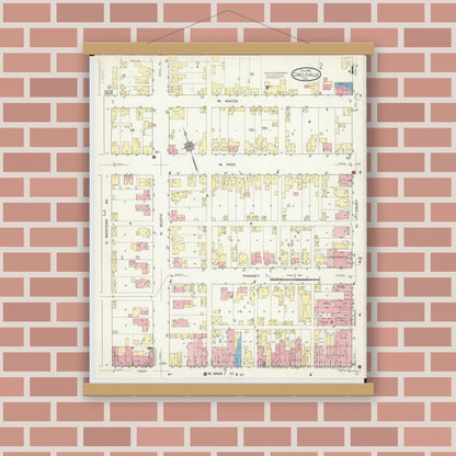 Old map wall art mockup — magnetic wood frame on brick wall — Sanborn Fire Insurance Map from Circleville, Pickaway County, Ohio (1914), Sheet #0004